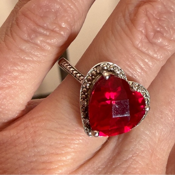 Milor P⭐️M Italy Sterling silver Red Ruby heart Shaped oversized Cocktail Ring - Picture 9 of 17